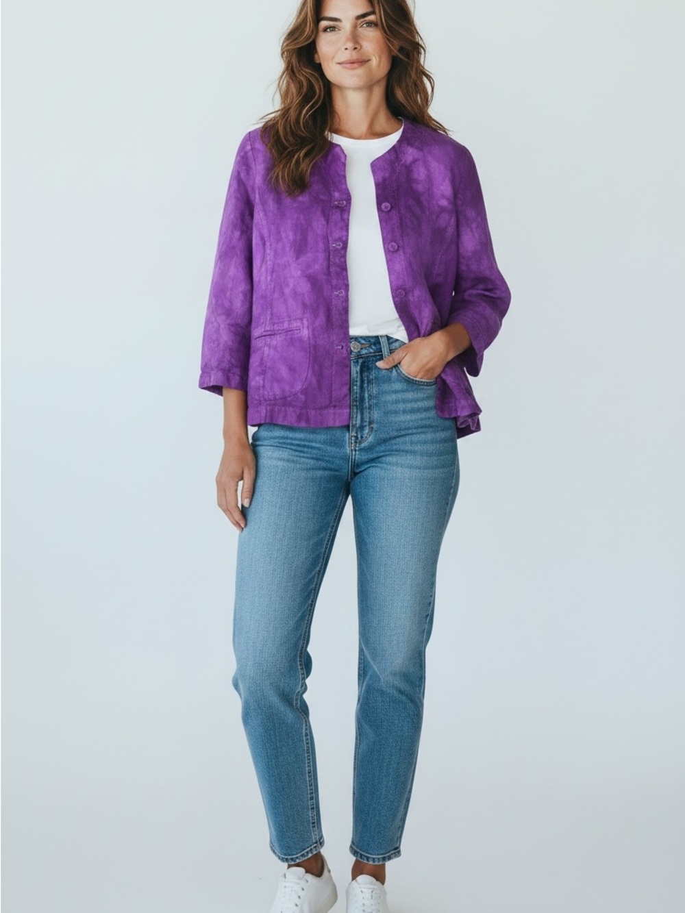 Eileen Fisher Irish Linen Purple Hand Dyed Repurposed Lightweight Jacket Size M